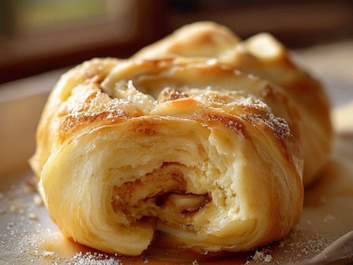 a super soft heavy cream cinnamon roll pulled apart showing a moist custardy base and tender crumb (AI-generated editorial image)